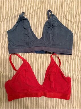 BUNDLE OF 2 BAMBOO Seamless Soft Bralette Duo — Blue and Pink